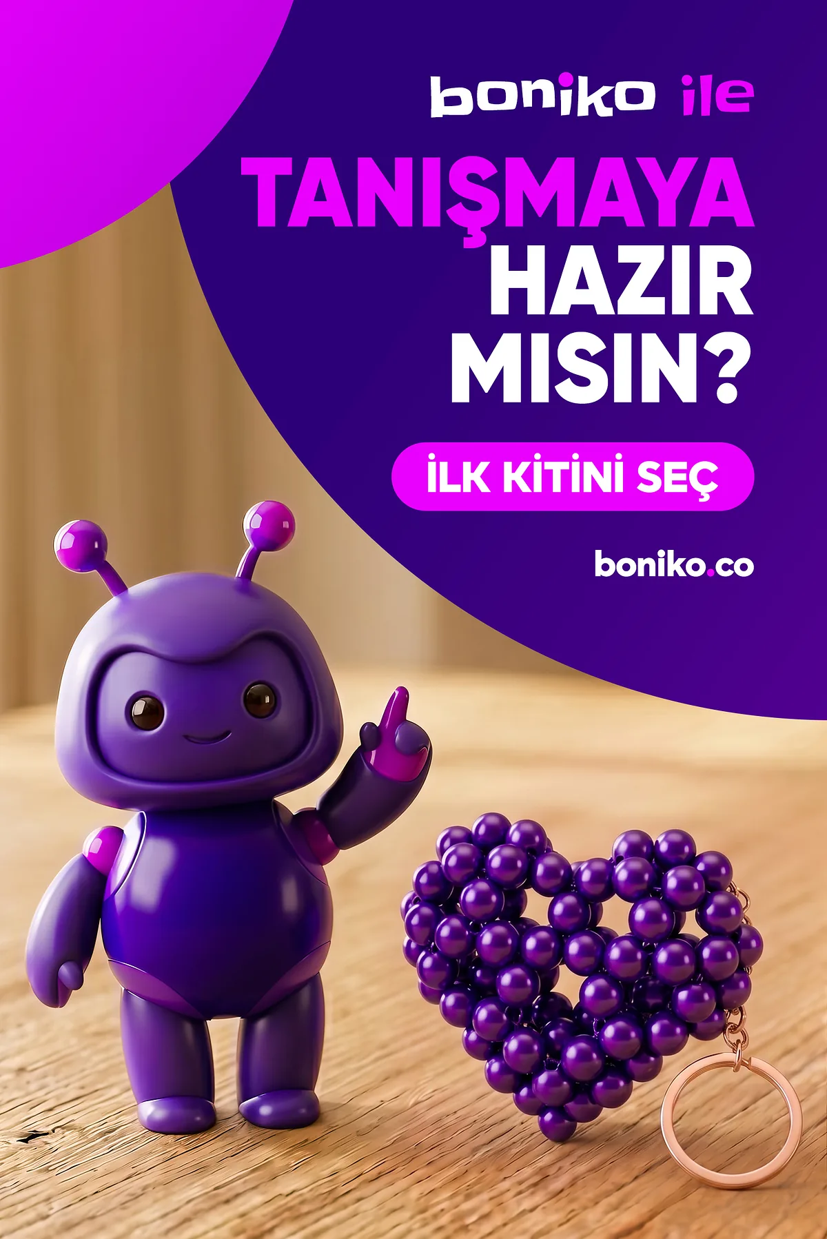 Kalp Anahtarlık Kiti Mor – Boniko ile kendin yap
